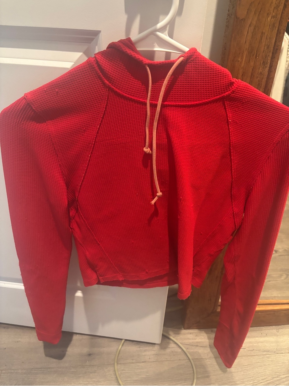 Free People Red Waffle-Knit Cropped Hoodie